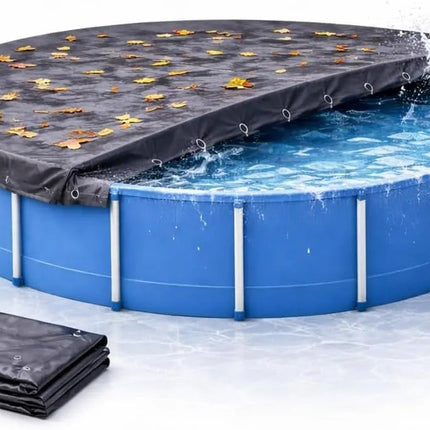 Poolabdeckplane rund schwarz – 200 g/m² Solar Poolabdeckung UV-beständig für Sommer und Winter