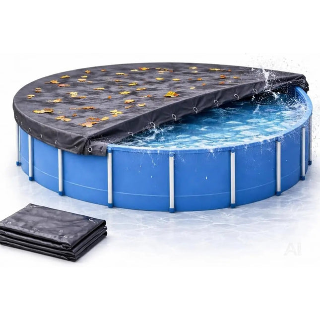 Poolabdeckplane rund schwarz – 200 g/m² Solar Poolabdeckung UV-beständig für Sommer und Winter
