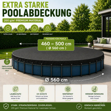 Poolabdeckplane rund schwarz – 200 g/m² Solar Poolabdeckung UV-beständig für Sommer und Winter – Detailansicht 2
