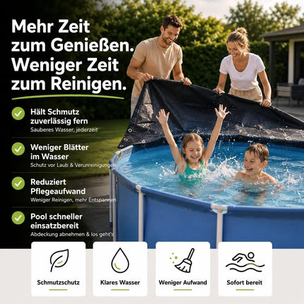 Poolabdeckplane rund schwarz – 200 g/m² Solar Poolabdeckung UV-beständig für Sommer und Winter (460 – 500 cm (Ø 560 cm))