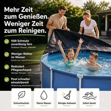 Poolabdeckplane rund schwarz – 200 g/m² Solar Poolabdeckung UV-beständig für Sommer und Winter – Detailansicht 5