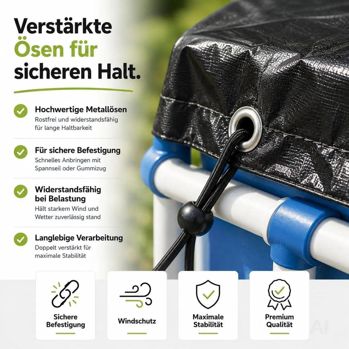 Poolabdeckplane rund schwarz – 200 g/m² Solar Poolabdeckung UV-beständig für Sommer und Winter – Detailansicht 6