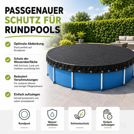 Poolabdeckplane rund schwarz – 200 g/m² Solar Poolabdeckung UV-beständig für Sommer und Winter – Detailansicht 7