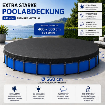 Poolabdeckung rund – Extra starke 200 g/m² Poolplane schwarz – UV-resistente Solar Sommer – Detailansicht 2