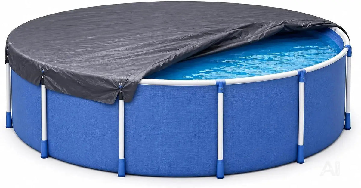 Poolplane rund 200 g/m² – Schwarze Solar Poolabdeckung für Sommer & Winter – UV-resistente Poolabdeckplane (366 – 400 cm (Ø 460 cm))
