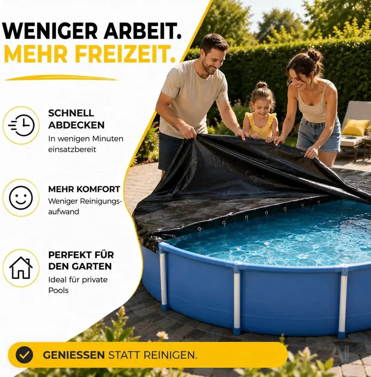 Poolplane rund 200 g/m² – Schwarze Solar Poolabdeckung für Sommer & Winter – UV-resistente – Detailansicht 2