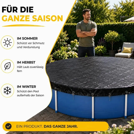 Poolplane rund 200 g/m² – Schwarze Solar Poolabdeckung für Sommer & Winter – UV-resistente – Detailansicht 4