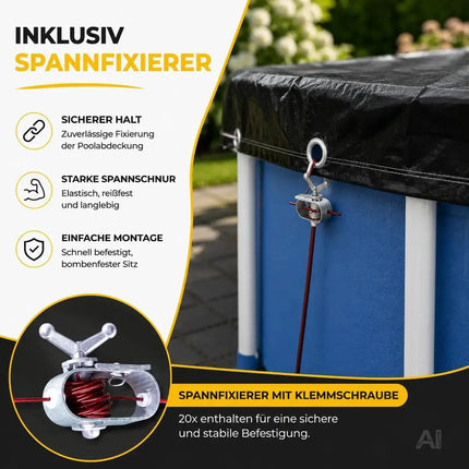 Poolplane rund 200 g/m² – Schwarze Solar Poolabdeckung für Sommer & Winter – UV-resistente – Detailansicht 7