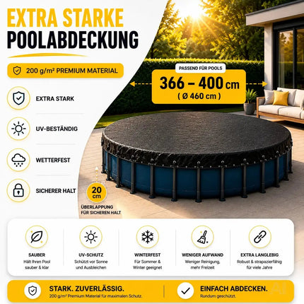 Poolplane rund 200 g/m² – Schwarze Solar Poolabdeckung für Sommer & Winter – UV-resistente – Detailansicht 8