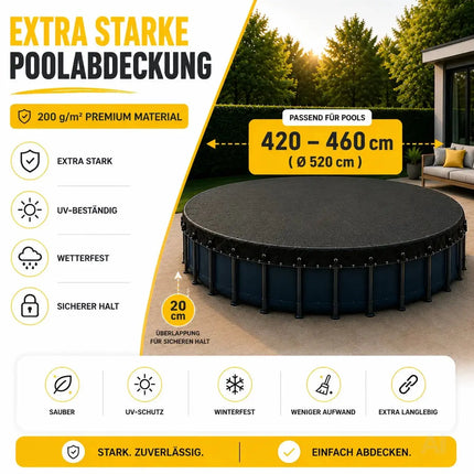 Poolplane rund 200 g/m² – Schwarze Solar Poolabdeckung für Sommer & Winter – UV-resistente – Detailansicht 8