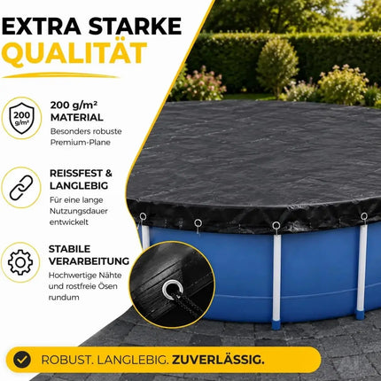 Poolplane rund 200 g/m² – Schwarze Solar Poolabdeckung für Sommer & Winter – UV-resistente – Detailansicht 3