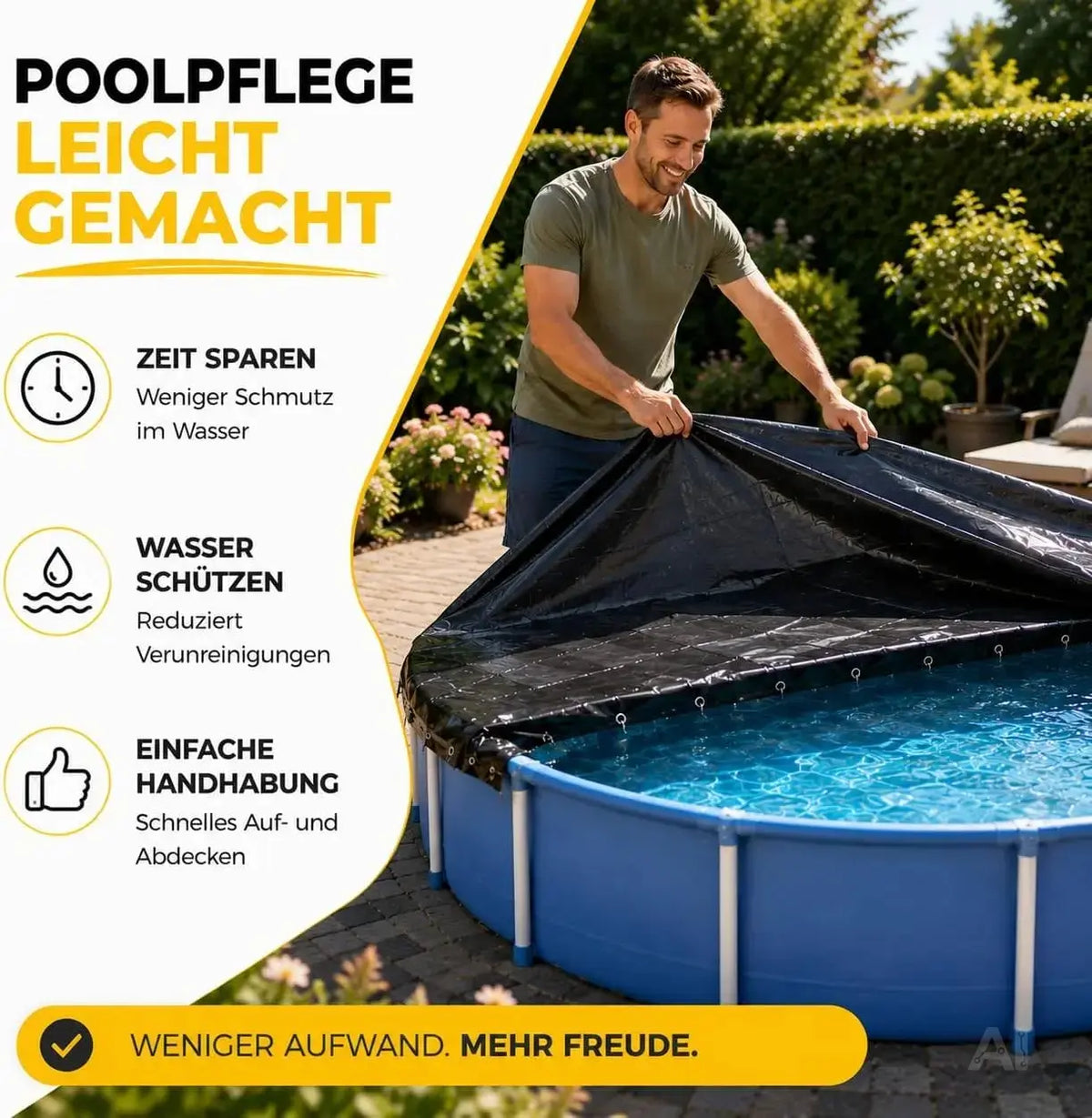 Poolplane rund 200 g/m² – Schwarze Solar Poolabdeckung für Sommer & Winter – UV-resistente – Detailansicht 6