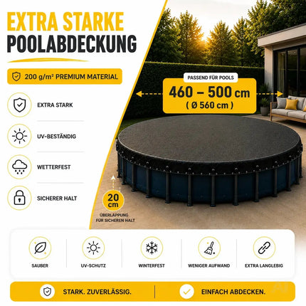 Poolplane rund 200 g/m² – Schwarze Solar Poolabdeckung für Sommer & Winter – UV-resistente – Detailansicht 8