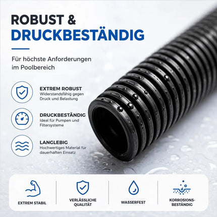 Poolschlauch blau mit Muffen 38 mm x 8 m  – inkl. Schlauchschellen & Schlauchverbinder – Flexibler Wasserschlauch als Saugschlauch, Solarschlauch & Pumpenschlauch