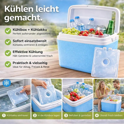 Premium Kühlbox 15L mit Kühlakku & Kühlelement – Kühltasche für Camping, Strand, Picknick & Reisen (Blau)