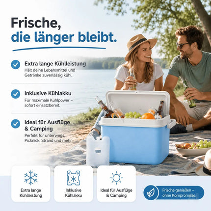 Premium Kühlbox 15L mit Kühlakku & Kühlelement – Kühltasche für Camping, Strand, Picknick & Reisen (Blau)