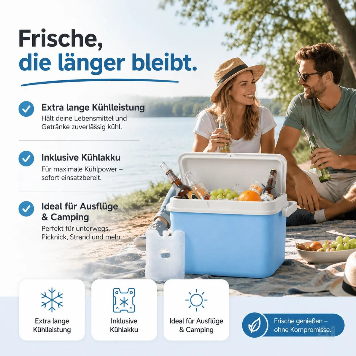 Premium Kühlbox 15L mit Kühlakku & Kühlelement – Kühltasche für Camping, Strand, Picknick – Detailansicht 2