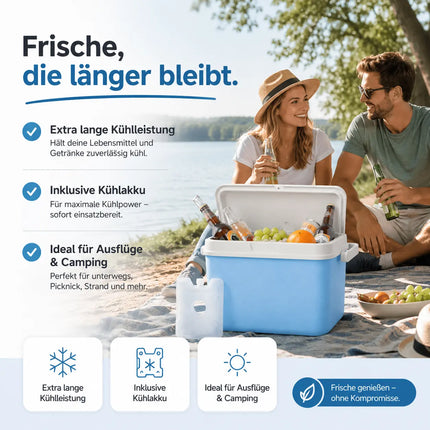 Premium Kühlbox 15L mit Kühlakku & Kühlelement – Kühltasche für Camping, Strand, Picknick & Reisen (Blau)