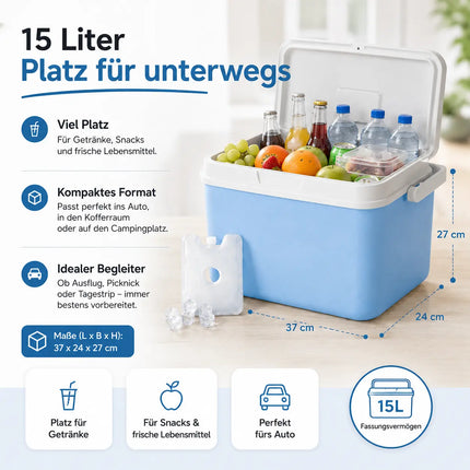 Premium Kühlbox 15L mit Kühlakku & Kühlelement – Kühltasche für Camping, Strand, Picknick & Reisen (Blau)