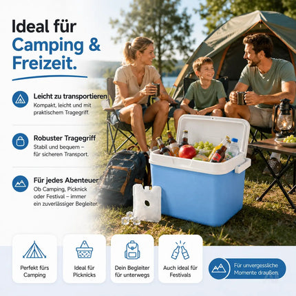 Premium Kühlbox 15L mit Kühlakku & Kühlelement – Kühltasche für Camping, Strand, Picknick & Reisen (Blau)