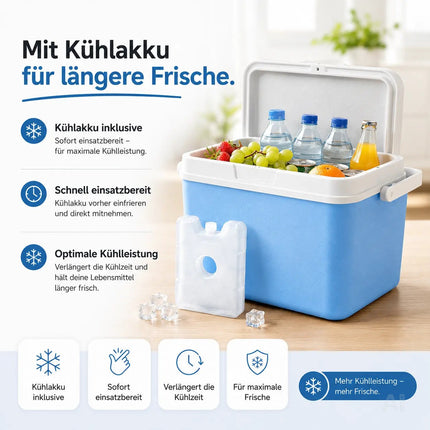 Premium Kühlbox 15L mit Kühlakku & Kühlelement – Kühltasche für Camping, Strand, Picknick & Reisen (Blau)
