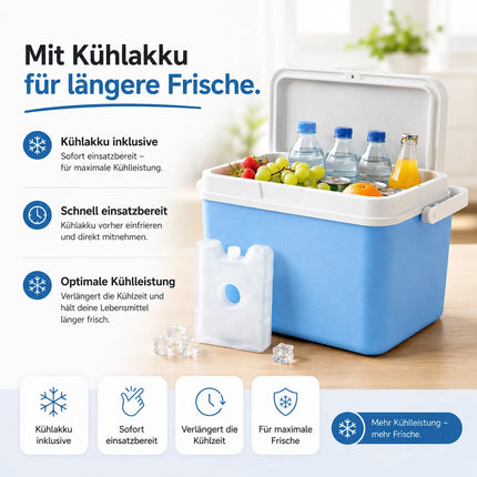 Premium Kühlbox 15L mit Kühlakku & Kühlelement – Kühltasche für Camping, Strand, Picknick & Reisen (Blau)