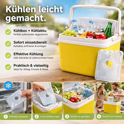 Premium Kühlbox 15L mit Kühlakku & Kühlelement – Kühltasche für Camping, Strand, Picknick & Reisen (Grün)