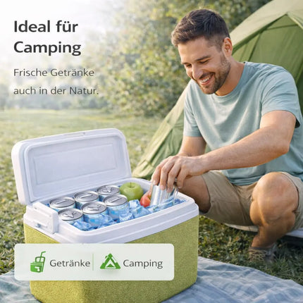 Premium Kühlbox 15L mit Kühlakku & Kühlelement – Kühltasche für Camping, Strand, Picknick & Reisen (Grün)