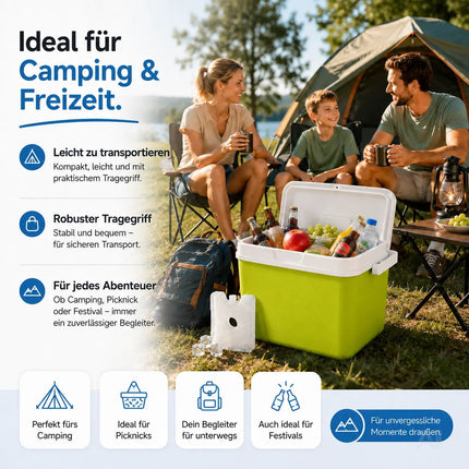 Premium Kühlbox 15L mit Kühlakku & Kühlelement – Kühltasche für Camping, Strand, Picknick & Reisen (Grün)