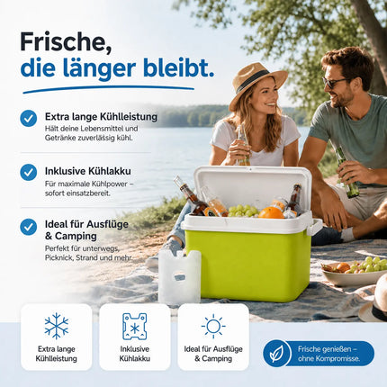 Premium Kühlbox 15L mit Kühlakku & Kühlelement – Kühltasche für Camping, Strand, Picknick & Reisen (Grün)
