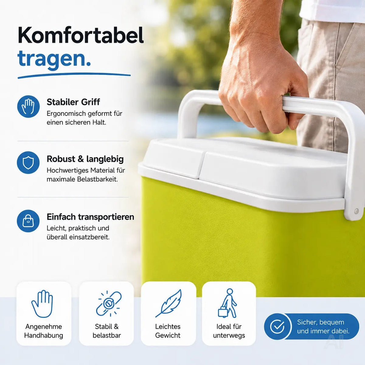 Premium Kühlbox 15L mit Kühlakku & Kühlelement – Kühltasche für Camping, Strand, Picknick – Detailansicht 6