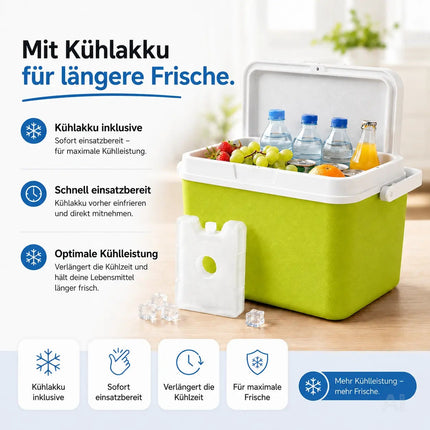 Premium Kühlbox 15L mit Kühlakku & Kühlelement – Kühltasche für Camping, Strand, Picknick & Reisen (Grün)