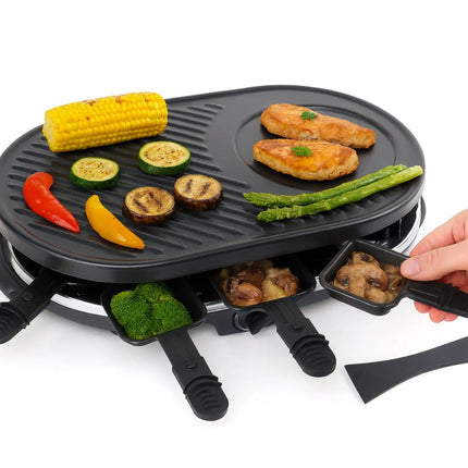 Raclette Set für 8 Personen - Grill oval - Crepes Funktion - Tischgrill