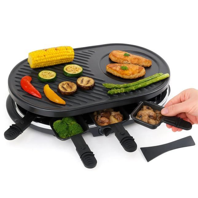 Raclette Set für 8 Personen - Grill oval - Crepes Funktion - Tischgrill