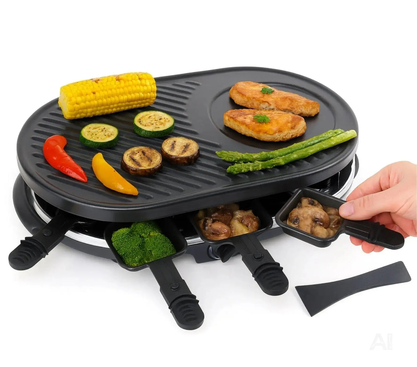 Raclette Set für 8 Personen - Grill oval - Crepes Funktion - Tischgrill