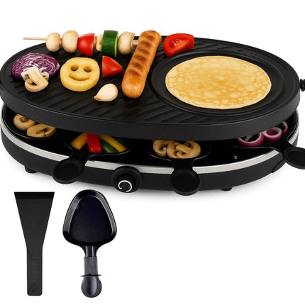 Raclette-Set für 8 Personen Grill rund oval - Tischgrill inkl. Pfännchen & Schaber