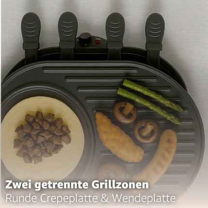 Raclette-Set für 8 Personen Grill rund oval - Tischgrill inkl. Pfännchen & Schaber