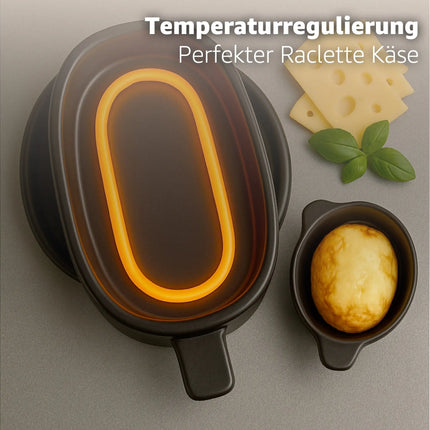 Raclette-Set für 8 Personen Grill rund oval - Tischgrill inkl. Pfännchen & Schaber