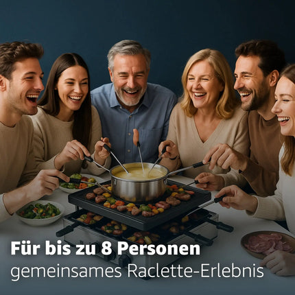 Raclette & Fondue -Set für 8 Personen mit Fondue Set - Tischgrill inkl. Pfännchen & Schaber