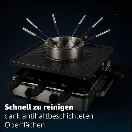 Raclette & Fondue -Set für 8 Personen mit Fondue Set - Tischgrill inkl. Pfännchen & Schaber