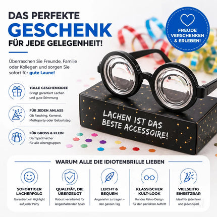 Runde schwarz Brille – Idiotenbrille wie Streber, Freak, Nerd & Zauberer – Wissenschaftler Accessoire für Fasching & Karneval