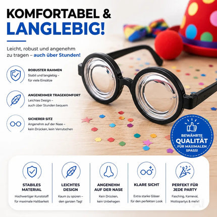 Runde schwarz Brille – Idiotenbrille wie Streber, Freak, Nerd & Zauberer – Wissenschaftler Accessoire für Fasching & Karneval
