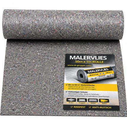Rutschfestes Abdeckvlies 50m x 1m 180g/m² – Reißfestes Malervlies für Boden- & Möbelschutz – Allzweckvlies für Renovierung, Umzug und Malerarbeiten