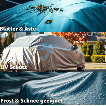 SUV Universale Autoschutzhülle 490x190x180cm: wasserdichte Autoplane für PKW/KFZ – Car Cover in Silber für umfassenden Schutz