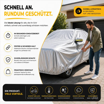 SUV Universale Autoschutzhülle 490x190x180cm: wasserdichte Autoplane für PKW/KFZ – Car Cover in Silber für umfassenden Schutz