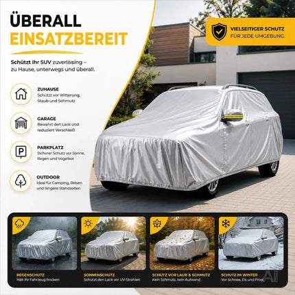 SUV Universale Autoschutzhülle 490x190x180cm: wasserdichte Autoplane für PKW/KFZ – Car Cover in Silber für umfassenden Schutz