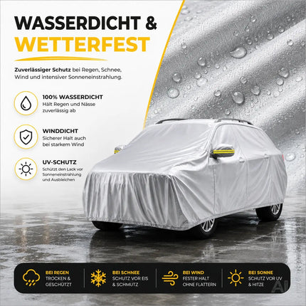 SUV Universale Autoschutzhülle 490x190x180cm: wasserdichte Autoplane für PKW/KFZ – Car Cover in Silber für umfassenden Schutz