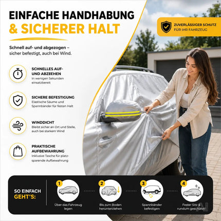 SUV Universale Autoschutzhülle 490x190x180cm: wasserdichte Autoplane für PKW/KFZ – Car Cover in Silber für umfassenden Schutz