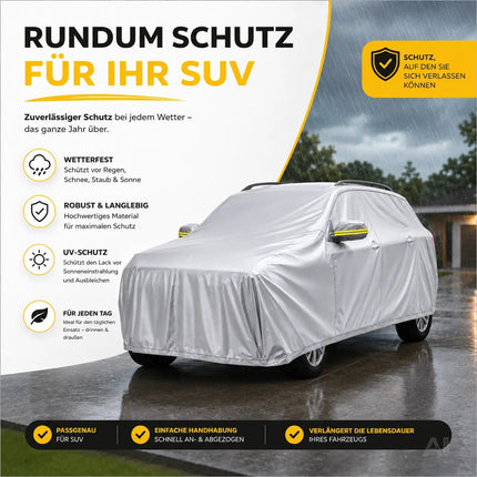SUV Universale Autoschutzhülle 490x190x180cm: wasserdichte Autoplane für PKW/KFZ – Car Cover in Silber für umfassenden Schutz