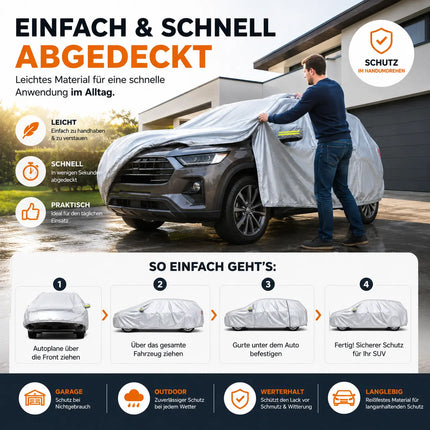 SUV Wasserdichte Autoschutzhülle 490x190x180cm für Schutz & Abdeckung von Auto, PKW - Fahrzeug: Autoplane in Einheitsgröße